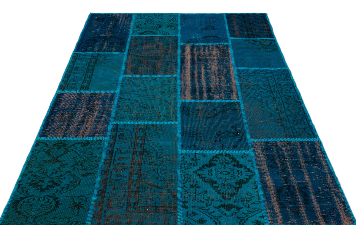 Turquoise  Over Dyed Patchwork Unique Rug 5&#39;2&#39;&#39; x 7&#39;7&#39;&#39; ft 157 x 230 cm