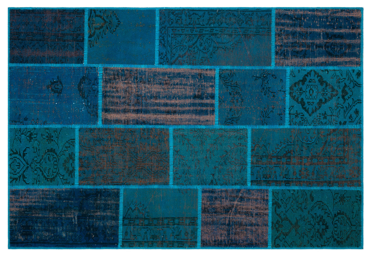 Turquoise  Over Dyed Patchwork Unique Rug 5&#39;2&#39;&#39; x 7&#39;7&#39;&#39; ft 157 x 230 cm