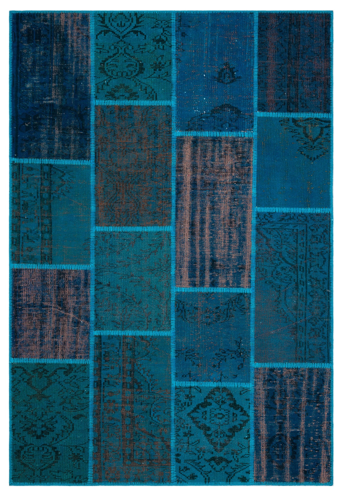Turquoise  Over Dyed Patchwork Unique Rug 5&#39;2&#39;&#39; x 7&#39;7&#39;&#39; ft 157 x 230 cm