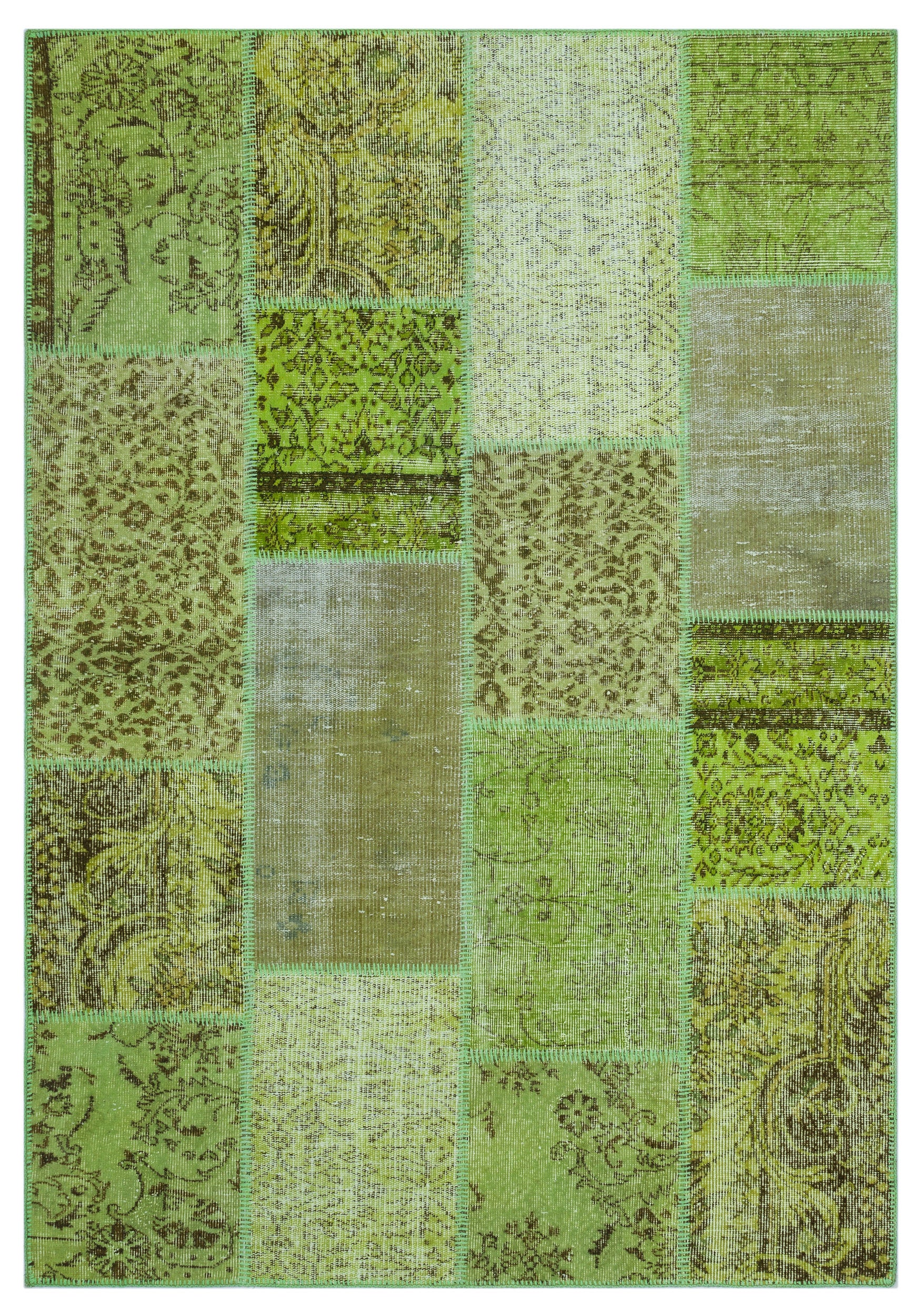 Green Over Dyed Patchwork Unique Rug 5'3'' x 7'7'' ft 160 x 232 cm