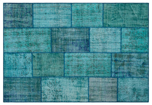 Turquoise  Over Dyed Patchwork Unique Rug 5'3'' x 7'7'' ft 160 x 230 cm