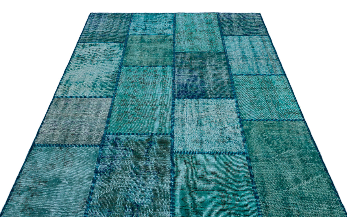 Turquoise  Over Dyed Patchwork Unique Rug 5&#39;3&#39;&#39; x 7&#39;7&#39;&#39; ft 160 x 230 cm