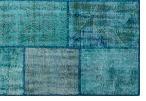Turquoise  Over Dyed Patchwork Unique Rug 5'3'' x 7'7'' ft 160 x 230 cm
