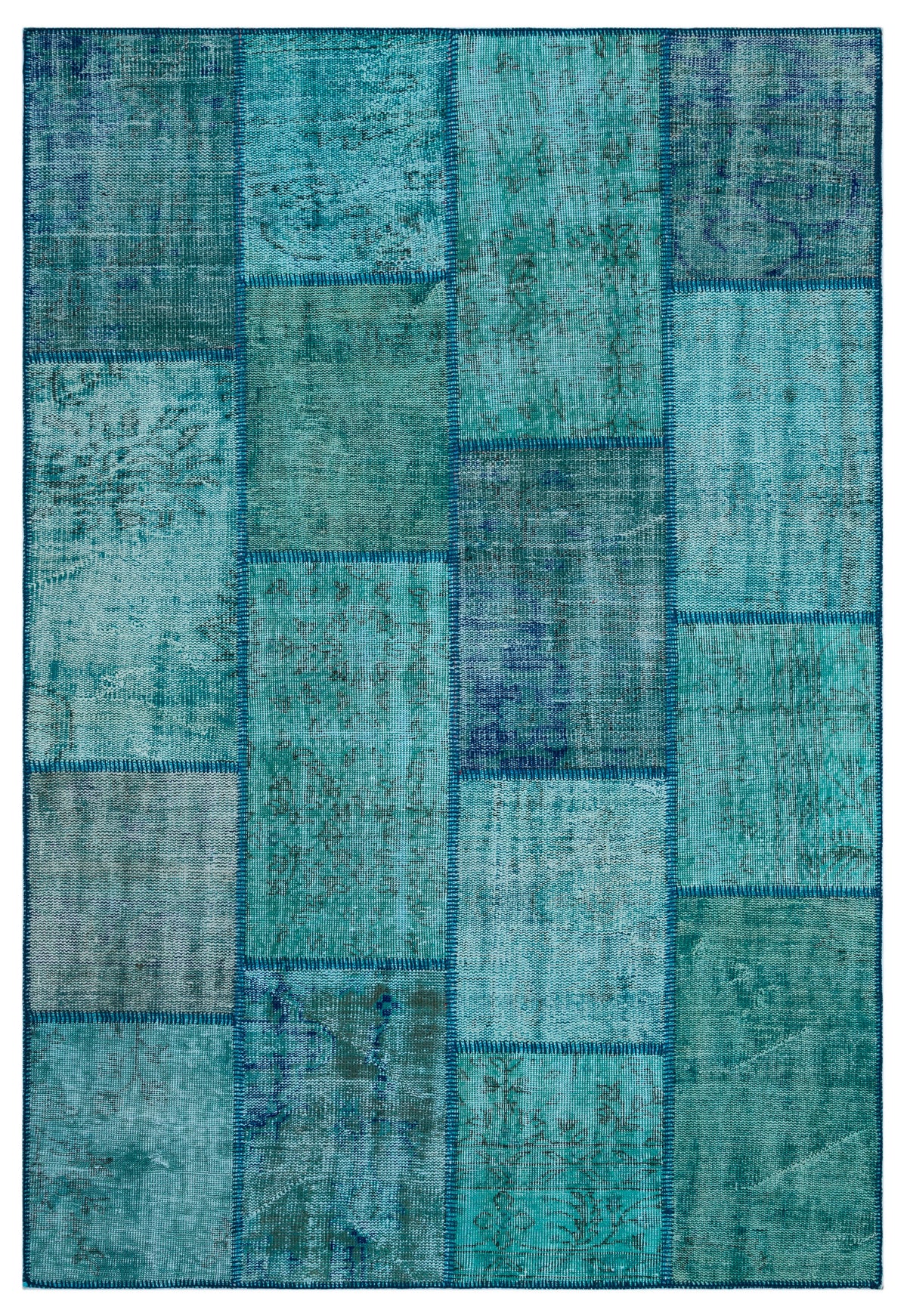 Turquoise  Over Dyed Patchwork Unique Rug 5&#39;3&#39;&#39; x 7&#39;7&#39;&#39; ft 160 x 230 cm