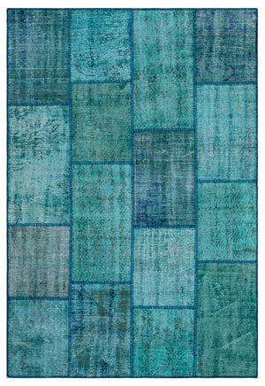 Turquoise  Over Dyed Patchwork Unique Rug 5'3'' x 7'7'' ft 160 x 230 cm