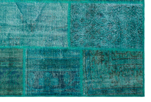 Turquoise  Over Dyed Patchwork Unique Rug 5'1'' x 7'7'' ft 156 x 230 cm