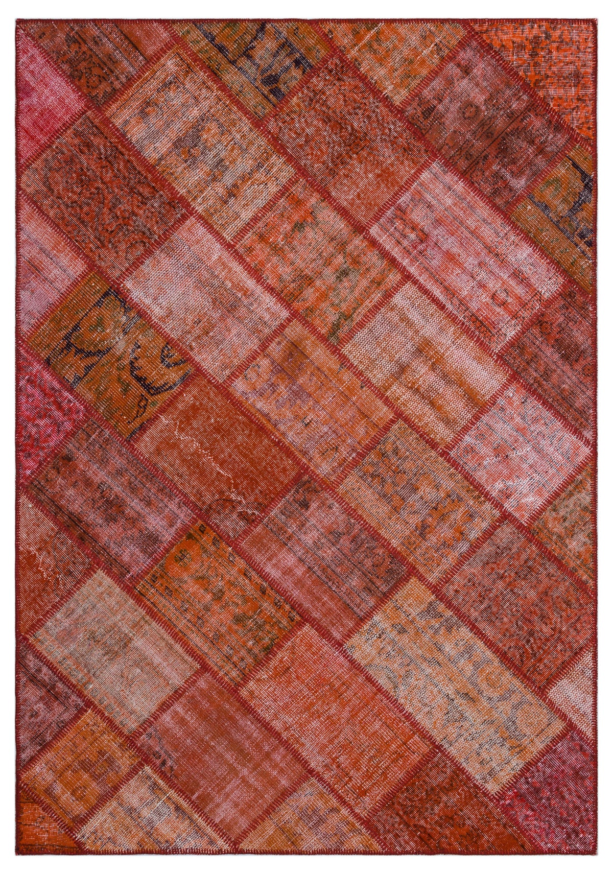 Red Over Dyed Patchwork Unique Rug 5&#39;3&#39;&#39; x 7&#39;7&#39;&#39; ft 160 x 230 cm