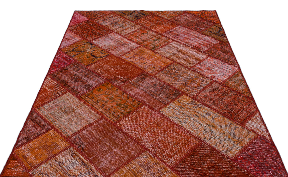 Red Over Dyed Patchwork Unique Rug 5&#39;3&#39;&#39; x 7&#39;7&#39;&#39; ft 160 x 230 cm
