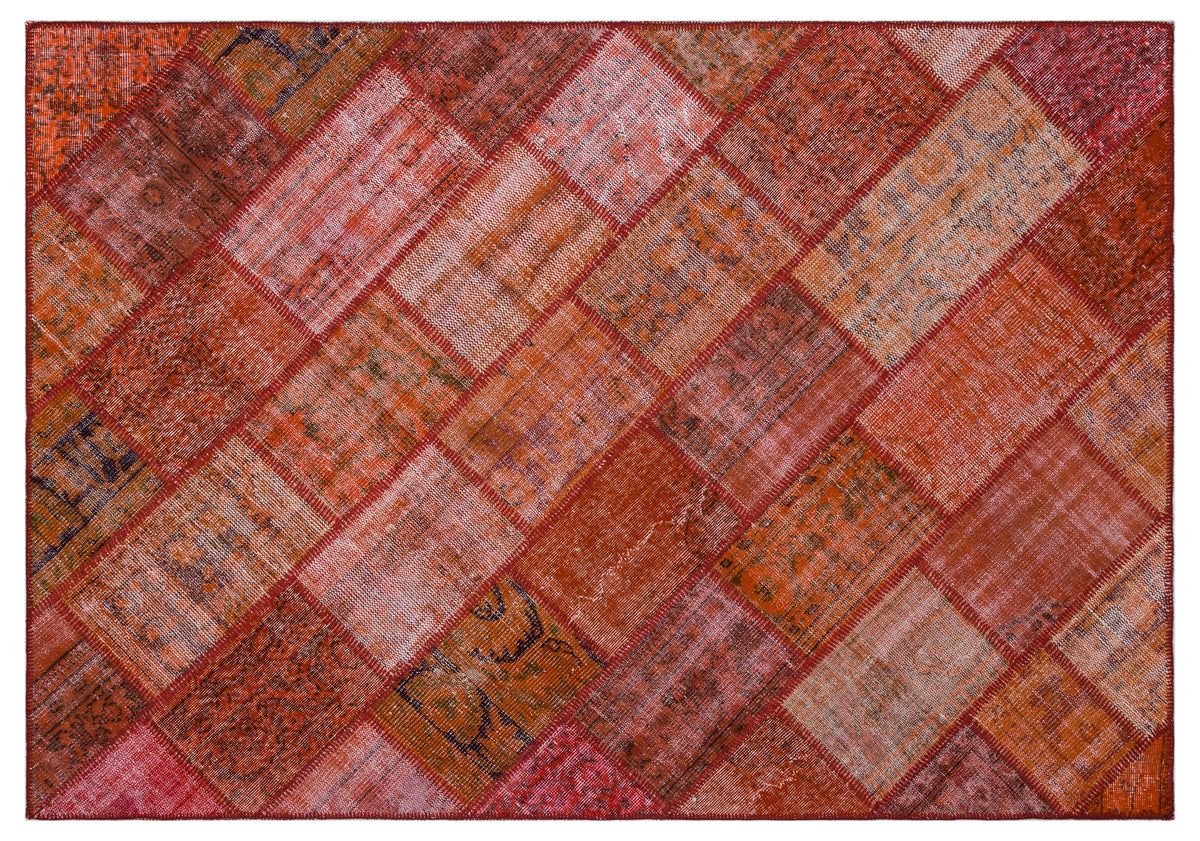 Red Over Dyed Patchwork Unique Rug 5&#39;3&#39;&#39; x 7&#39;7&#39;&#39; ft 160 x 230 cm