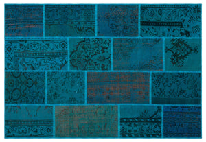 Turquoise  Over Dyed Patchwork Unique Rug 5'2'' x 7'7'' ft 158 x 230 cm