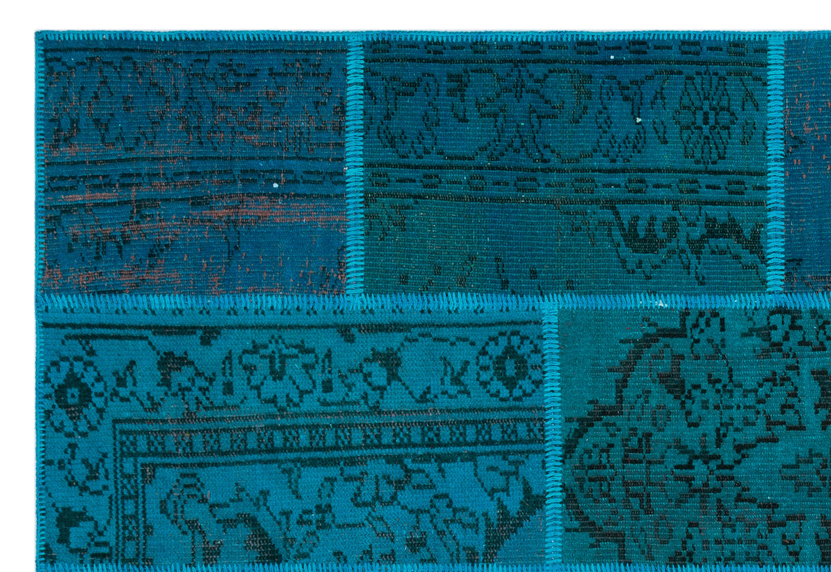 Turquoise  Over Dyed Patchwork Unique Rug 5&#39;2&#39;&#39; x 7&#39;7&#39;&#39; ft 158 x 230 cm