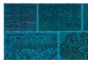 Turquoise  Over Dyed Patchwork Unique Rug 5'2'' x 7'7'' ft 158 x 230 cm