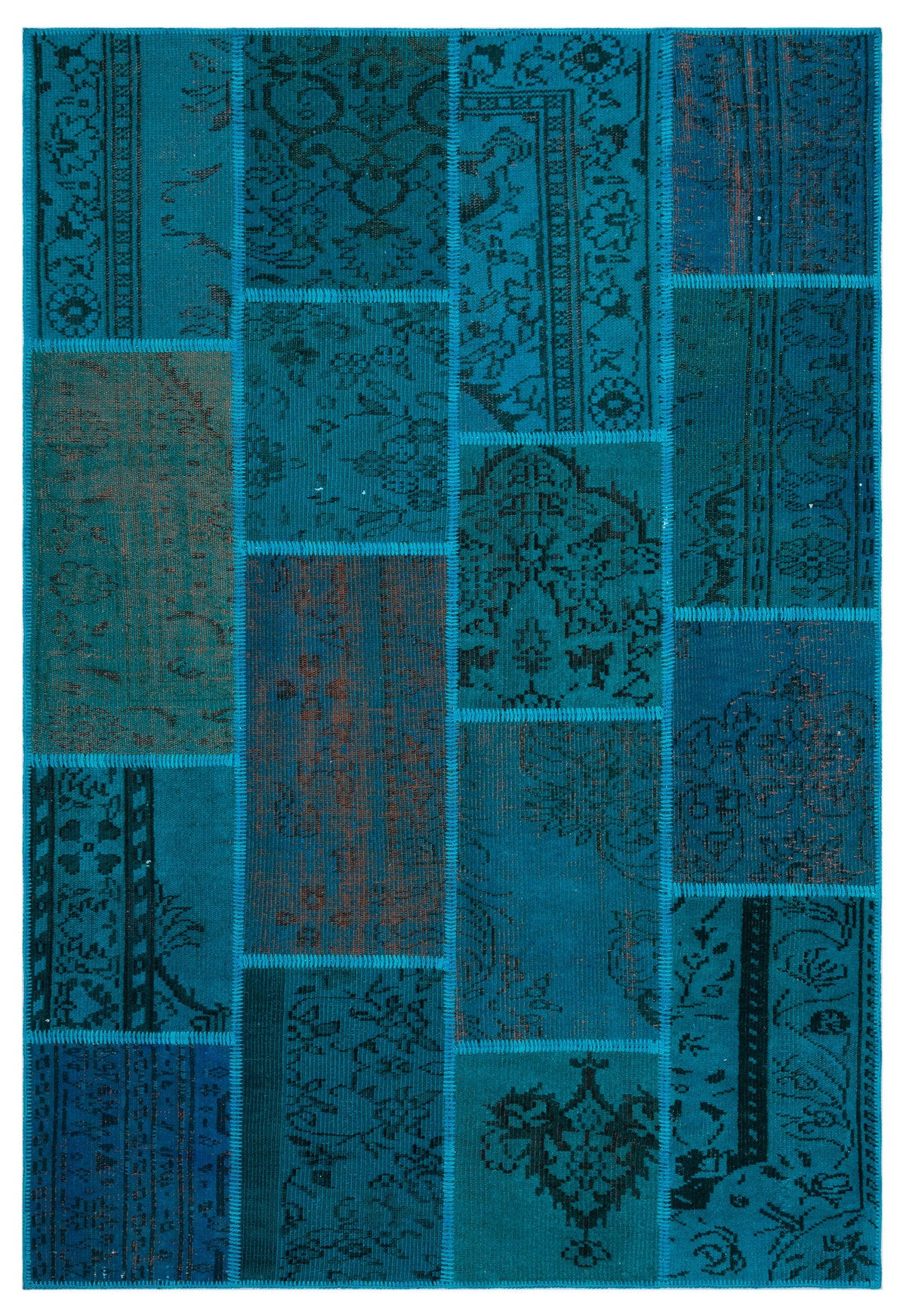 Turquoise  Over Dyed Patchwork Unique Rug 5&#39;2&#39;&#39; x 7&#39;7&#39;&#39; ft 158 x 230 cm