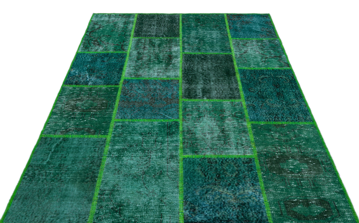 Green Over Dyed Patchwork Unique Rug 5&#39;3&#39;&#39; x 7&#39;7&#39;&#39; ft 160 x 230 cm