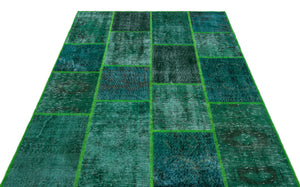 Green Over Dyed Patchwork Unique Rug 5'3'' x 7'7'' ft 160 x 230 cm