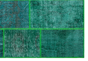 Green Over Dyed Patchwork Unique Rug 5'3'' x 7'7'' ft 160 x 230 cm