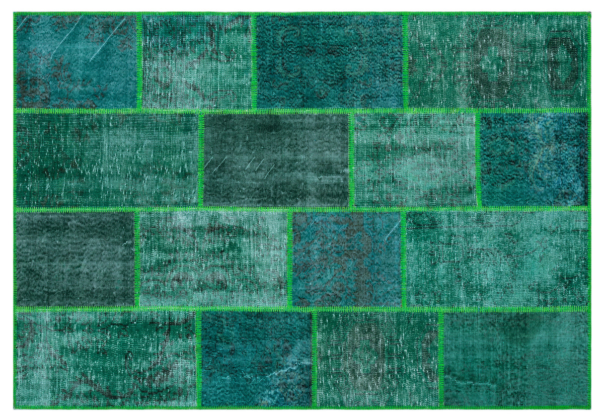 Green Over Dyed Patchwork Unique Rug 5&#39;3&#39;&#39; x 7&#39;7&#39;&#39; ft 160 x 230 cm