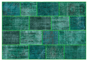 Green Over Dyed Patchwork Unique Rug 5'3'' x 7'7'' ft 160 x 230 cm