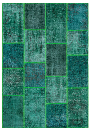 Green Over Dyed Patchwork Unique Rug 5'3'' x 7'7'' ft 160 x 230 cm