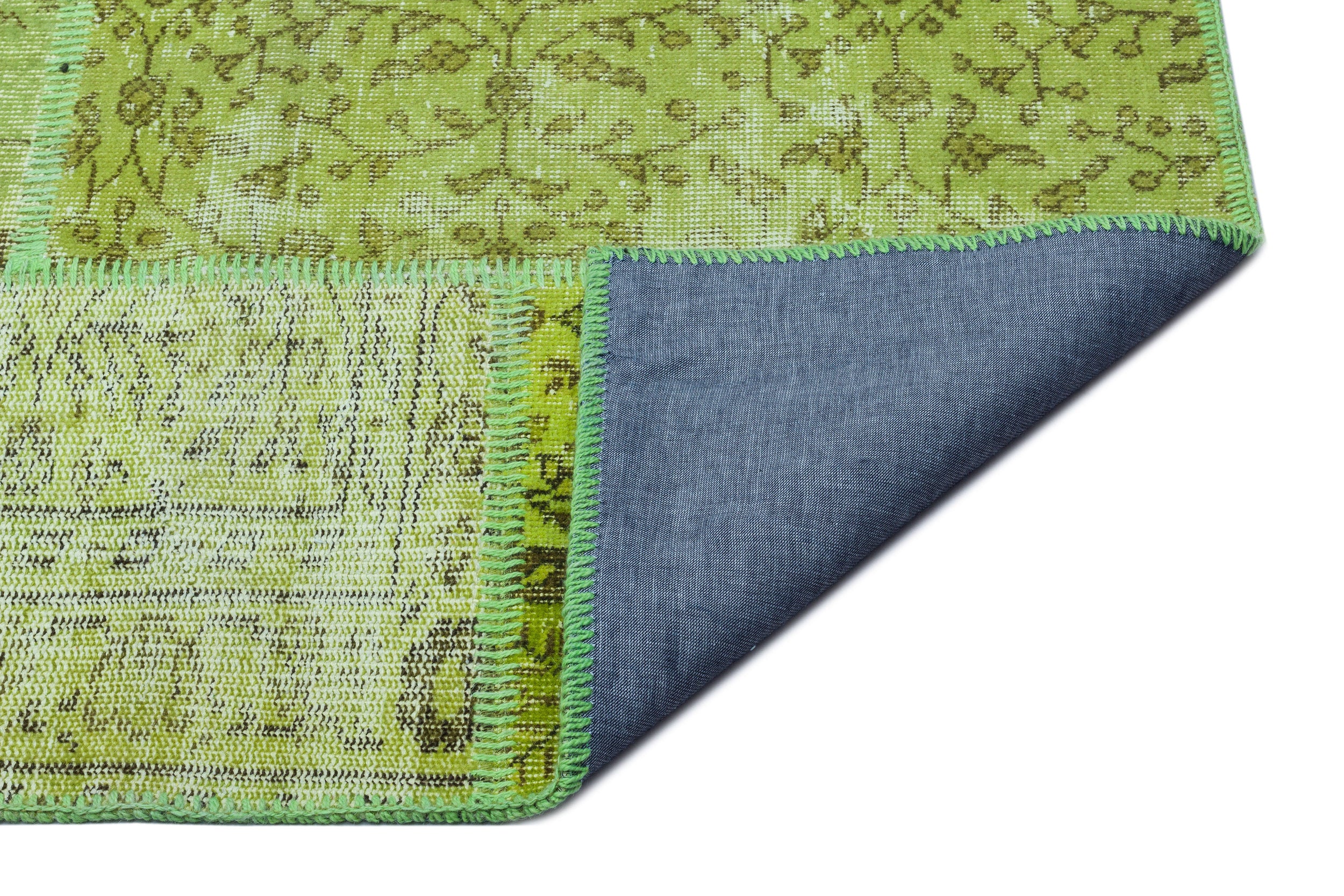 Green Over Dyed Patchwork Unique Rug 5'3'' x 7'7'' ft 160 x 230 cm