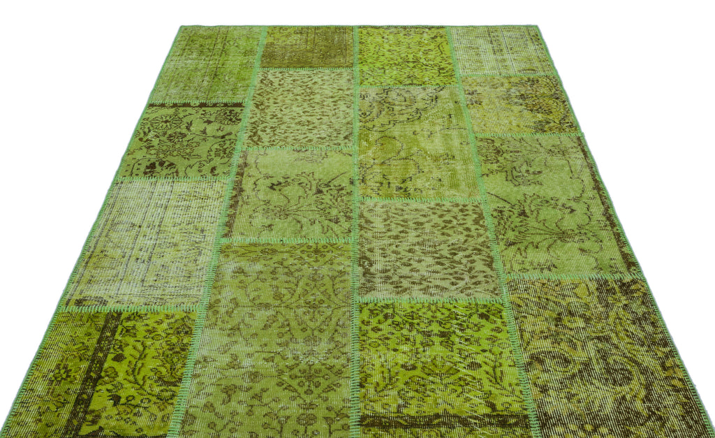 Green Over Dyed Patchwork Unique Rug 5'3'' x 7'7'' ft 160 x 230 cm