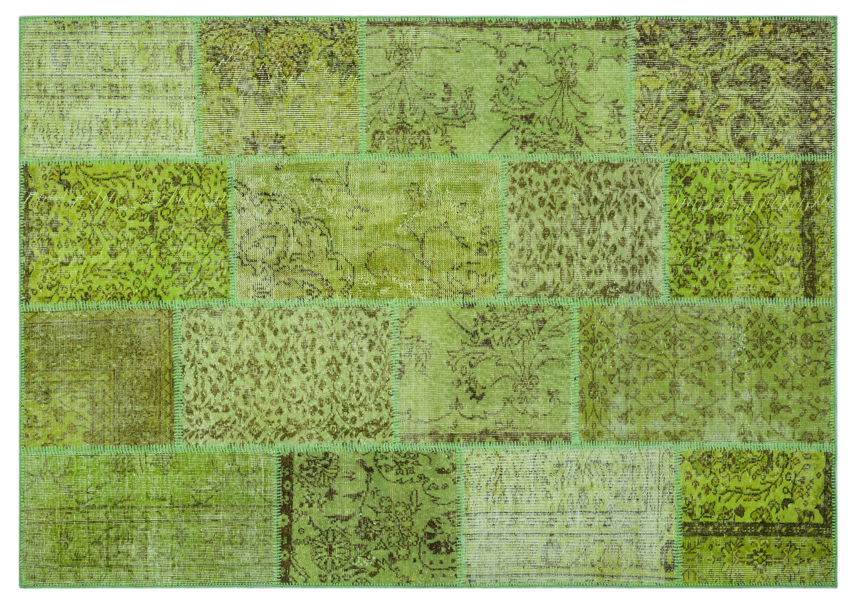 Green Over Dyed Patchwork Unique Rug 5&#39;3&#39;&#39; x 7&#39;7&#39;&#39; ft 160 x 230 cm
