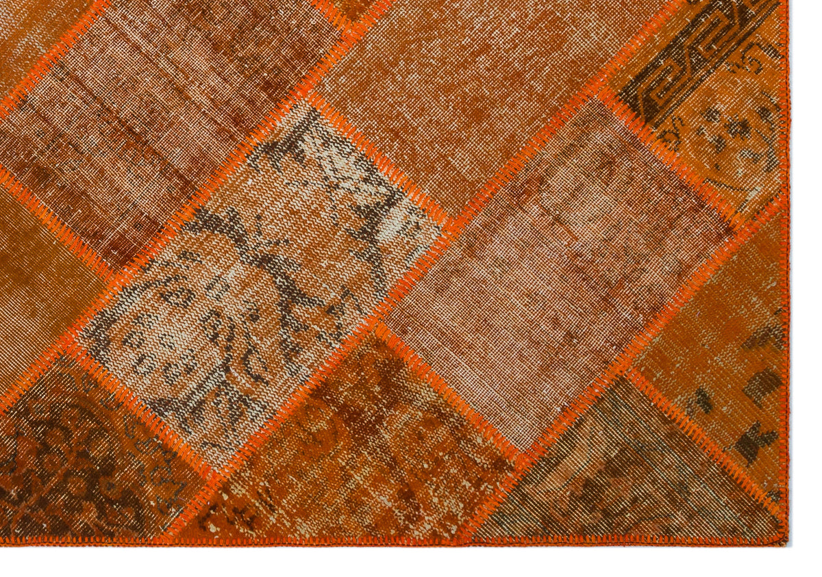 Orange Over Dyed Patchwork Unique Rug 5&#39;3&#39;&#39; x 7&#39;7&#39;&#39; ft 160 x 230 cm