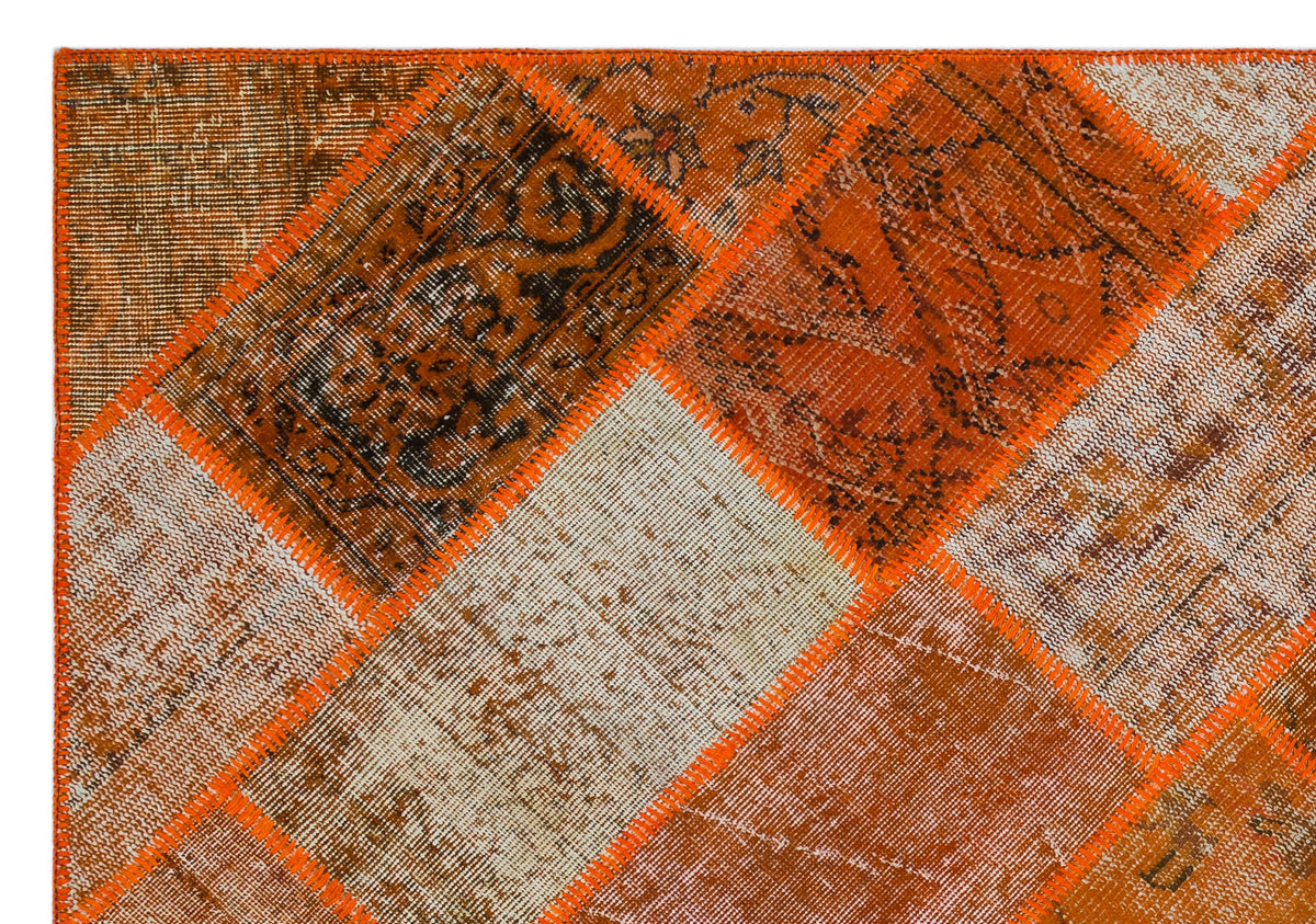 Orange Over Dyed Patchwork Unique Rug 5&#39;3&#39;&#39; x 7&#39;7&#39;&#39; ft 160 x 230 cm