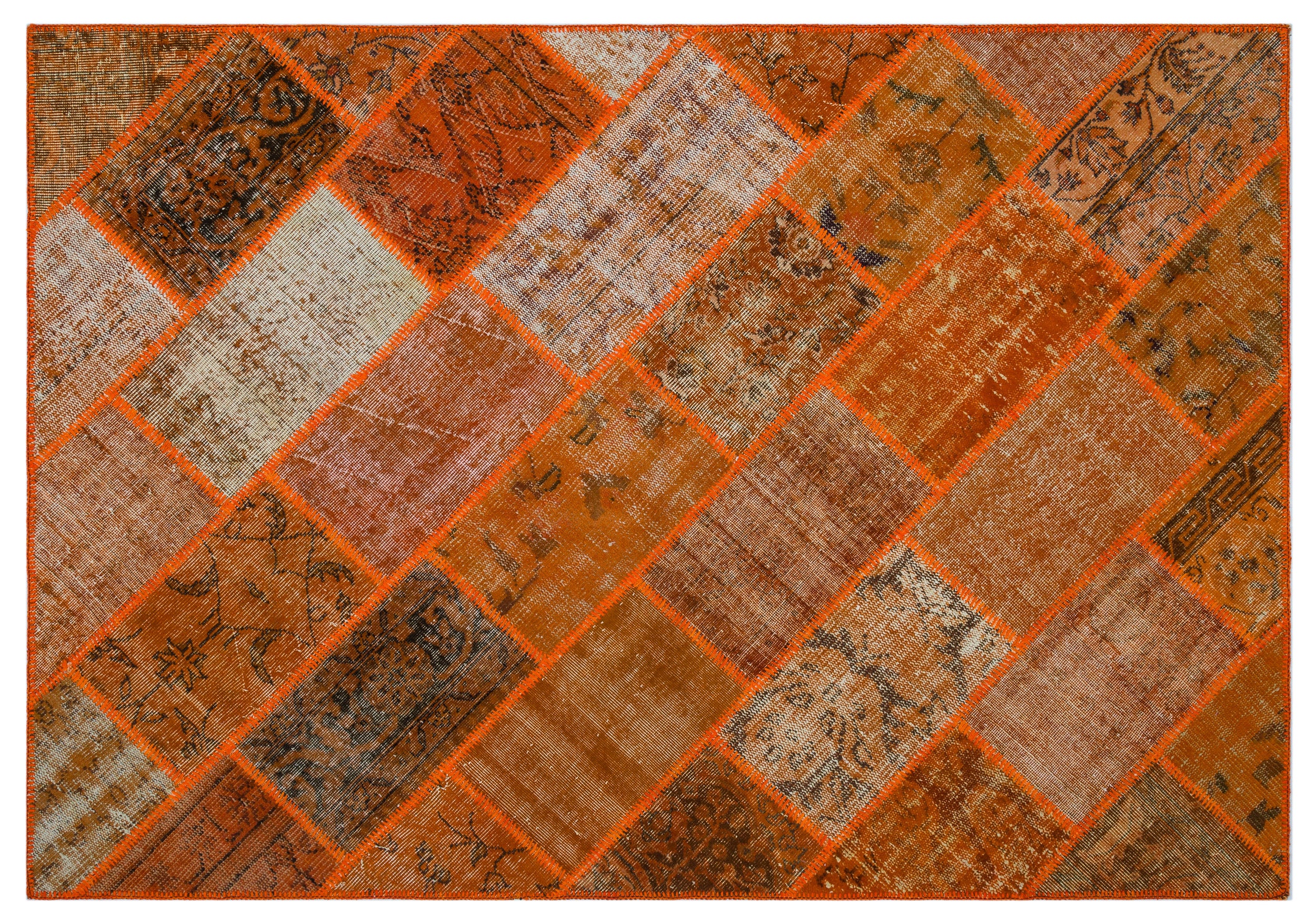 Orange Over Dyed Patchwork Unique Rug 5'3'' x 7'7'' ft 160 x 230 cm
