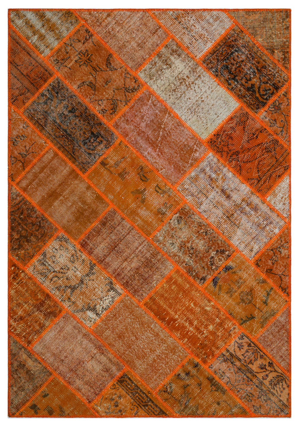 Orange Over Dyed Patchwork Unique Rug 5'3'' x 7'7'' ft 160 x 230 cm