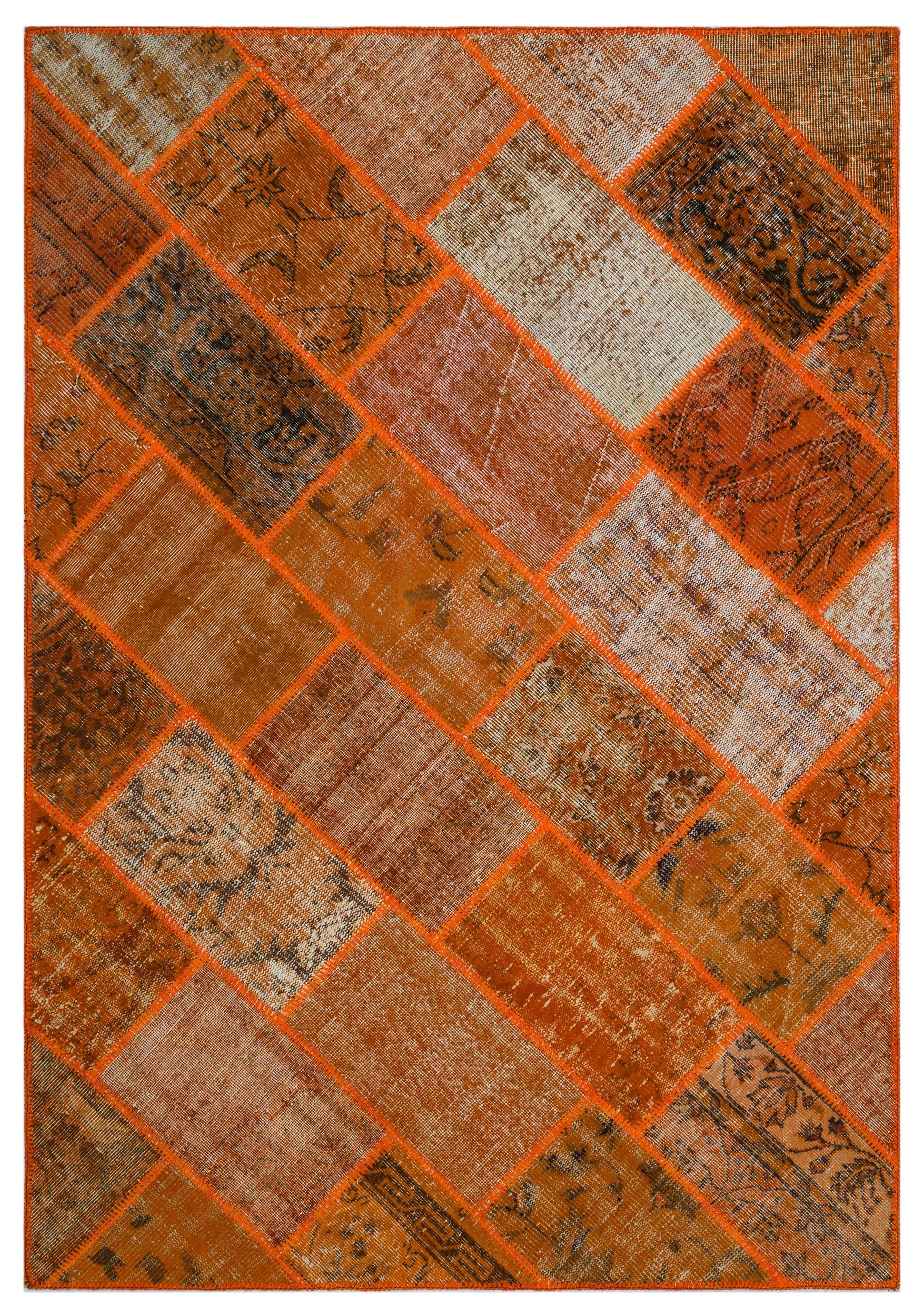 Orange Over Dyed Patchwork Unique Rug 5'3'' x 7'7'' ft 160 x 230 cm