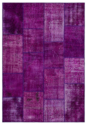 Purple Over Dyed Patchwork Unique Rug 5'3'' x 7'7'' ft 160 x 230 cm