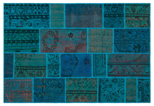 Turquoise  Over Dyed Patchwork Unique Rug 5'3'' x 7'7'' ft 160 x 230 cm