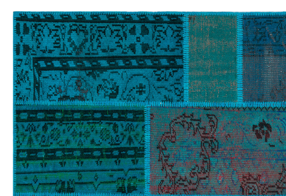 Turquoise  Over Dyed Patchwork Unique Rug 5&#39;3&#39;&#39; x 7&#39;7&#39;&#39; ft 160 x 230 cm