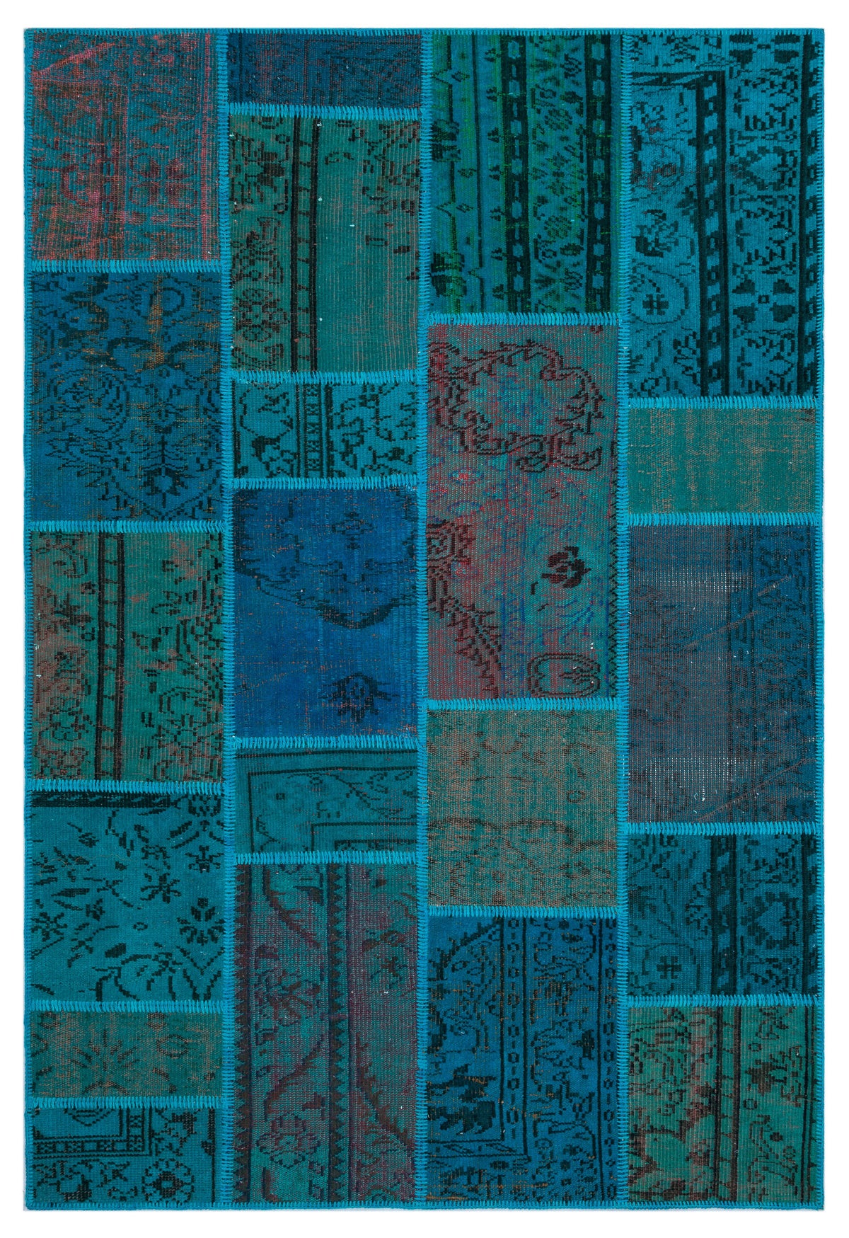 Turquoise  Over Dyed Patchwork Unique Rug 5&#39;3&#39;&#39; x 7&#39;7&#39;&#39; ft 160 x 230 cm