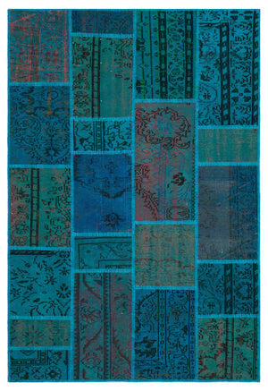 Turquoise  Over Dyed Patchwork Unique Rug 5'3'' x 7'7'' ft 160 x 230 cm