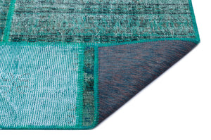 Turquoise  Over Dyed Patchwork Unique Rug 5'2'' x 7'7'' ft 158 x 230 cm