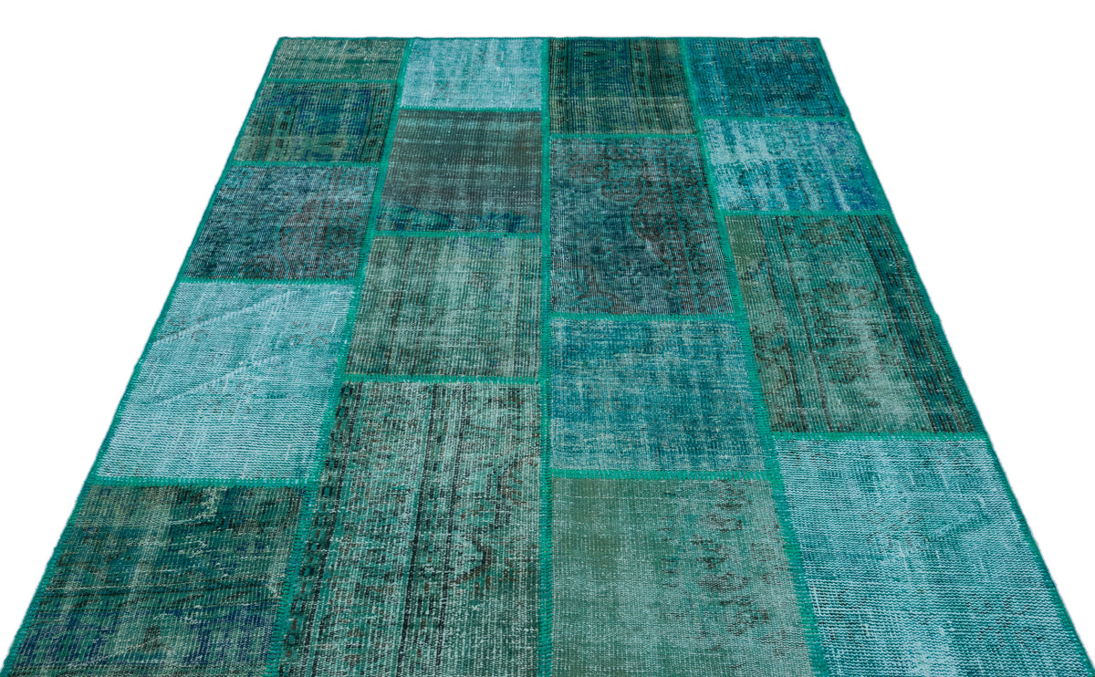 Turquoise  Over Dyed Patchwork Unique Rug 5&#39;2&#39;&#39; x 7&#39;7&#39;&#39; ft 158 x 230 cm