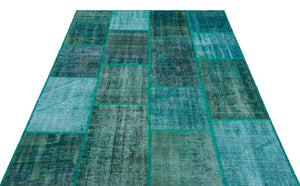Turquoise  Over Dyed Patchwork Unique Rug 5'2'' x 7'7'' ft 158 x 230 cm
