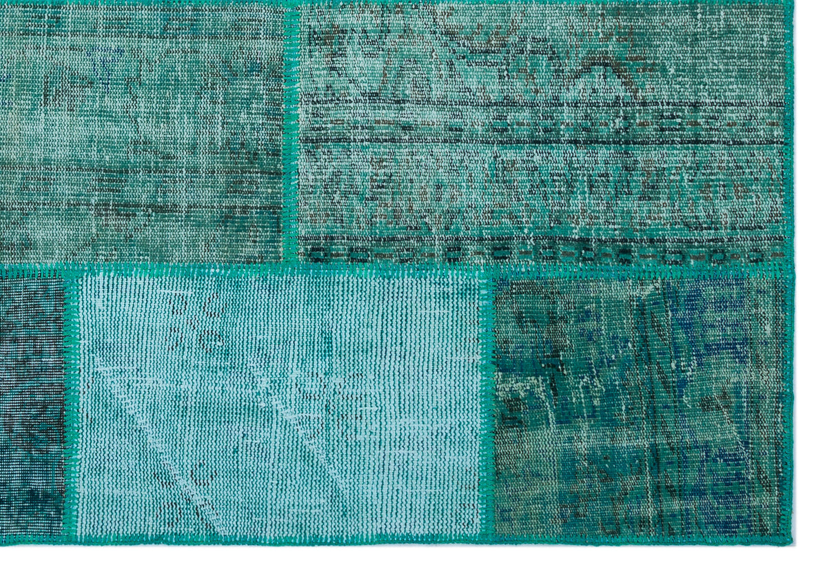 Turquoise  Over Dyed Patchwork Unique Rug 5&#39;2&#39;&#39; x 7&#39;7&#39;&#39; ft 158 x 230 cm