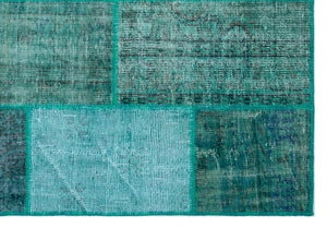 Turquoise  Over Dyed Patchwork Unique Rug 5'2'' x 7'7'' ft 158 x 230 cm