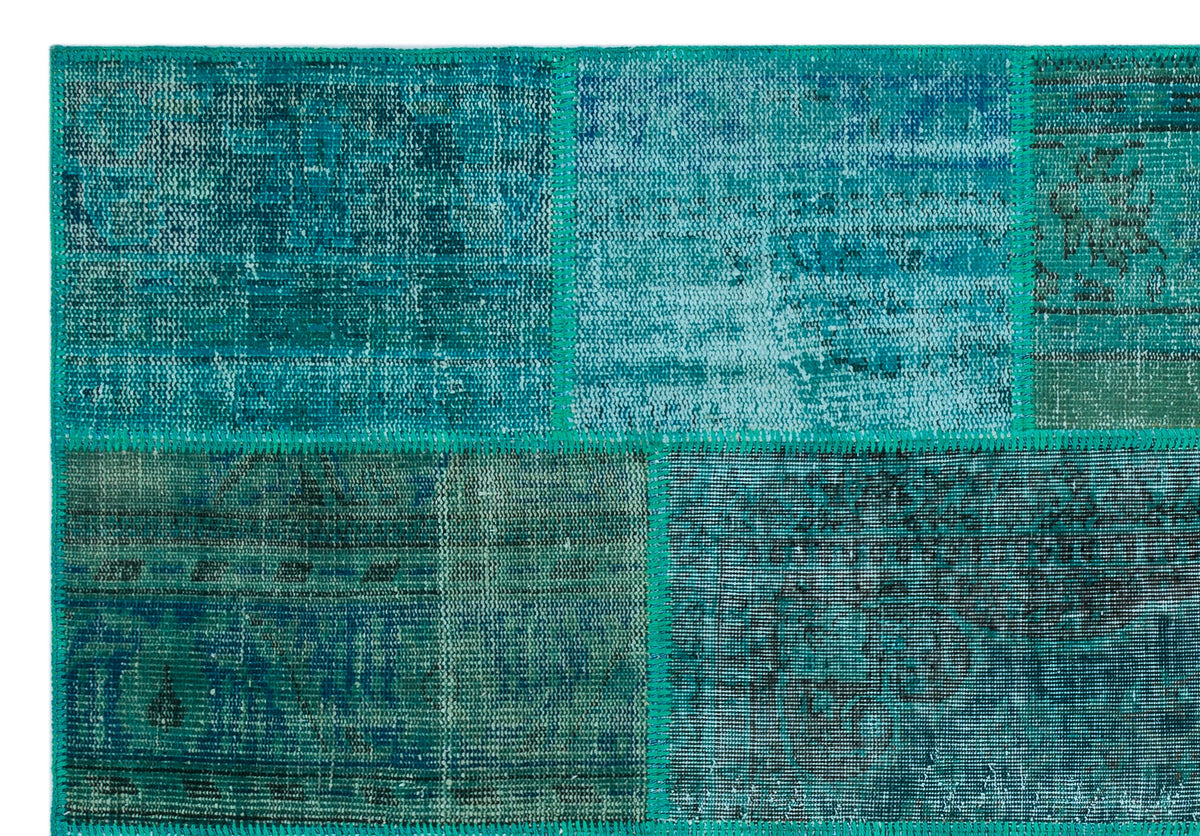 Turquoise  Over Dyed Patchwork Unique Rug 5&#39;2&#39;&#39; x 7&#39;7&#39;&#39; ft 158 x 230 cm