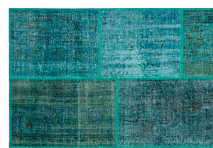 Turquoise  Over Dyed Patchwork Unique Rug 5'2'' x 7'7'' ft 158 x 230 cm