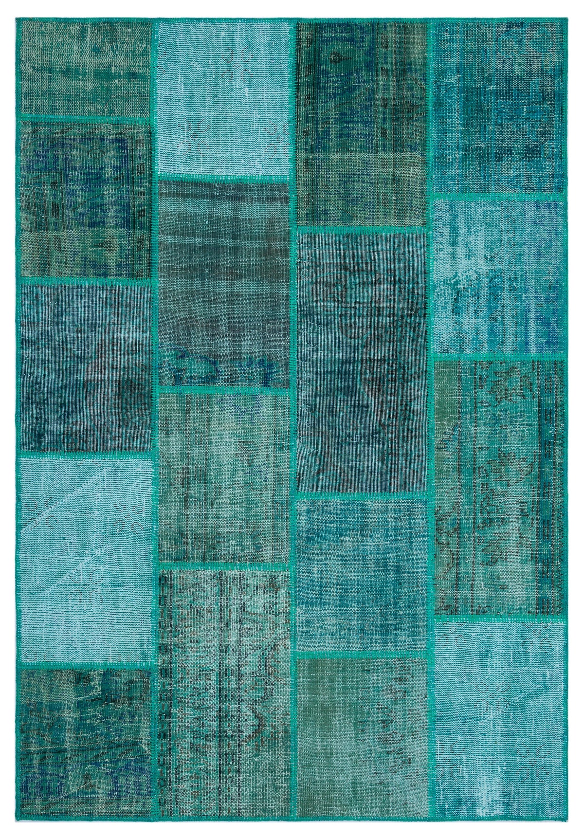 Turquoise  Over Dyed Patchwork Unique Rug 5&#39;2&#39;&#39; x 7&#39;7&#39;&#39; ft 158 x 230 cm