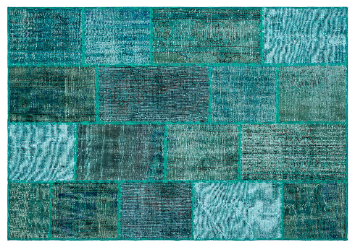 Turquoise  Over Dyed Patchwork Unique Rug 5&#39;2&#39;&#39; x 7&#39;7&#39;&#39; ft 158 x 230 cm