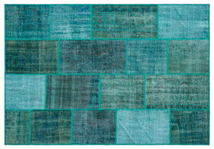 Turquoise  Over Dyed Patchwork Unique Rug 5'2'' x 7'7'' ft 158 x 230 cm