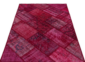 Red Over Dyed Patchwork Unique Rug 3'11'' x 5'11'' ft 120 x 180 cm