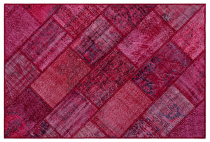 Red Over Dyed Patchwork Unique Rug 3'11'' x 5'11'' ft 120 x 180 cm