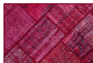 Red Over Dyed Patchwork Unique Rug 3'11'' x 5'11'' ft 120 x 180 cm