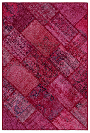 Red Over Dyed Patchwork Unique Rug 3'11'' x 5'11'' ft 120 x 180 cm